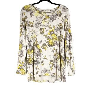 Soma Long Sleeve Top Floral Black Yellow Stretchy Rayon Womens Size Medium